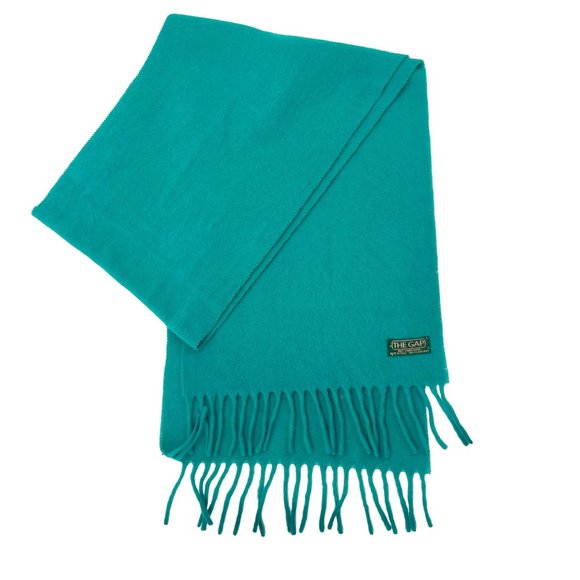 GAP Vintage 70s 80s Teal Blue Green 100% Lambswool Scarf - Picture 4 of 8